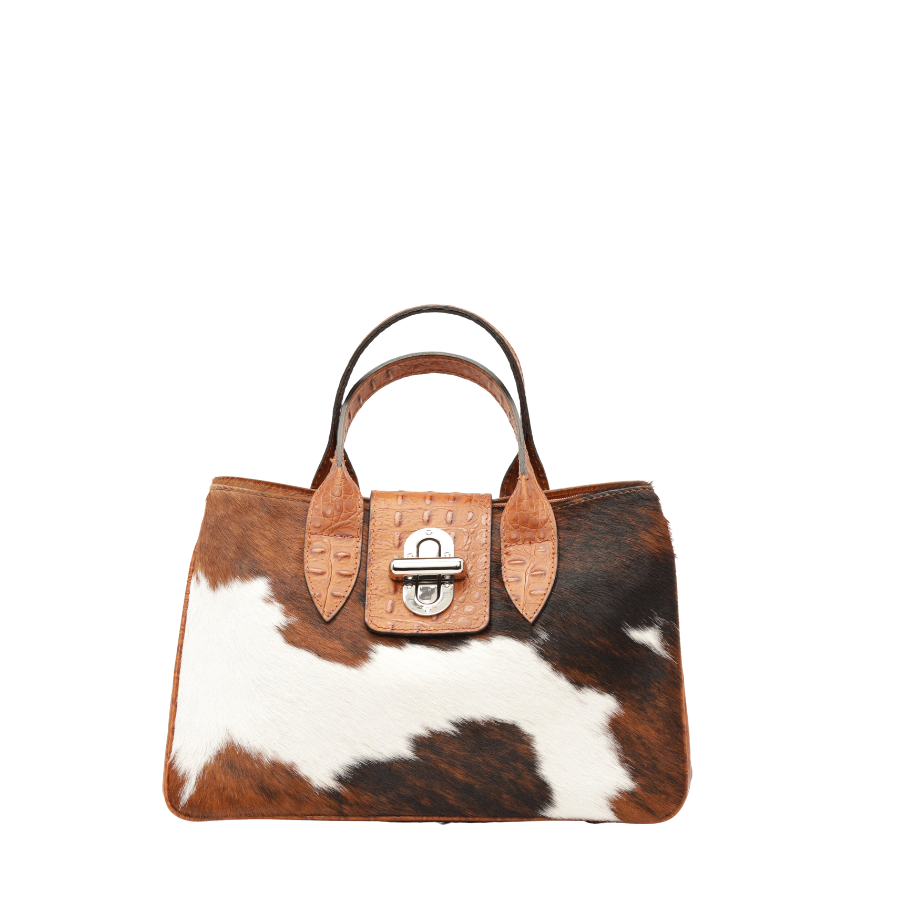 The Margie Medium Satchel  with Tri Color Cowhide