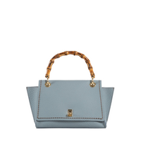 Posillipo Gaiola Full Grain Leather with Bamboo Handle- Ocean Blue