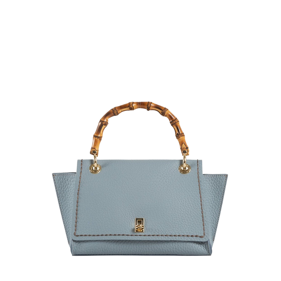 Posillipo Gaiola Full Grain Leather with Bamboo Handle- Ocean Blue