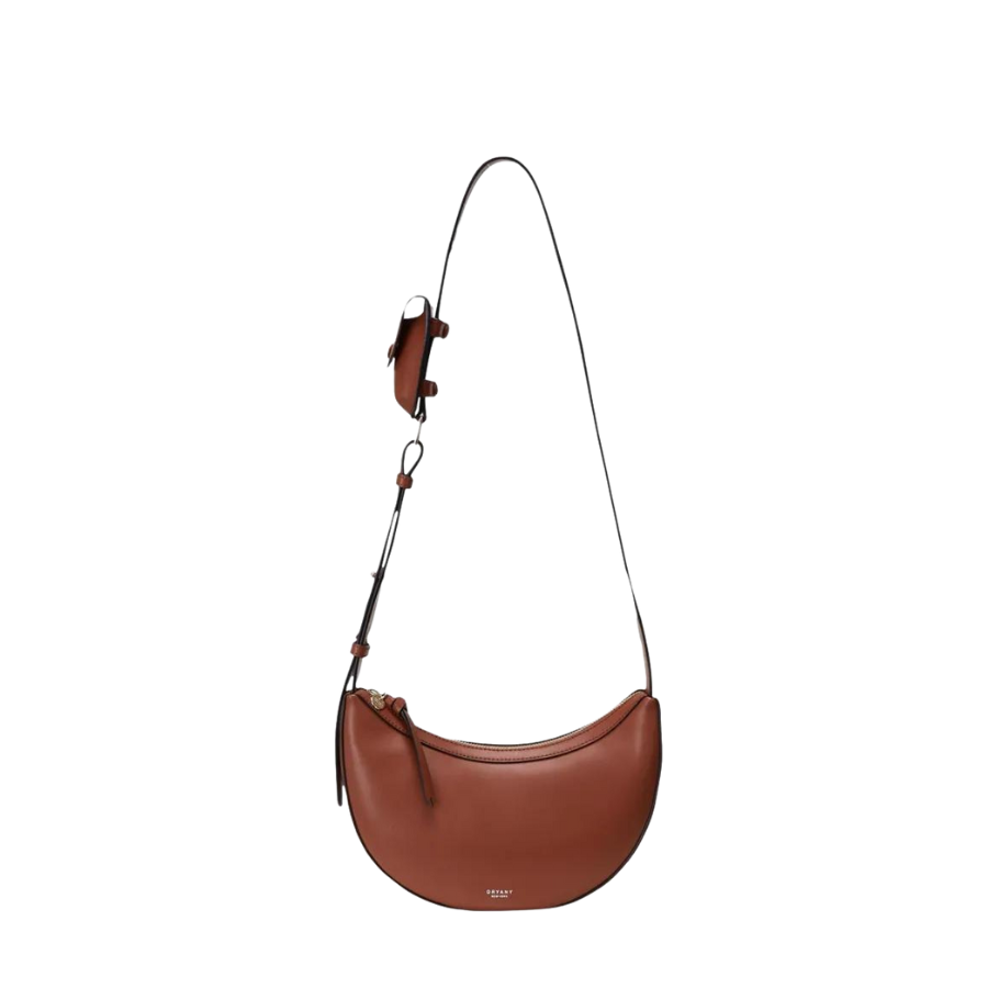 "Rookie" Half-Moon Leather Crossbody Bag-Toffee