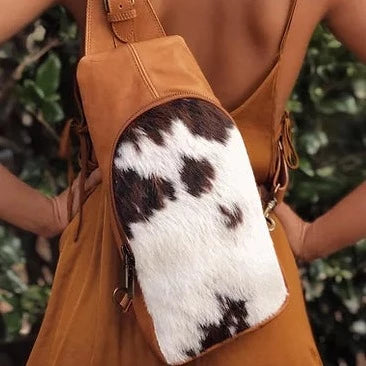 Francesca Cowhide Unisex Sling Backpack-Tricolor