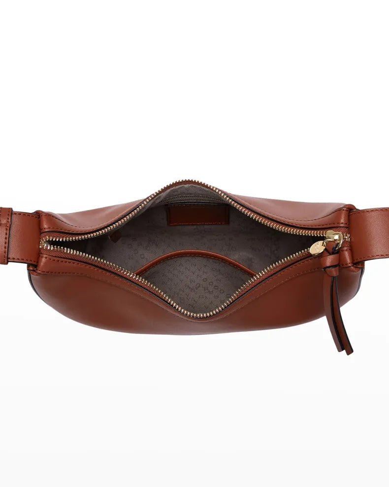"Rookie" Half-Moon Leather Crossbody Bag-Toffee