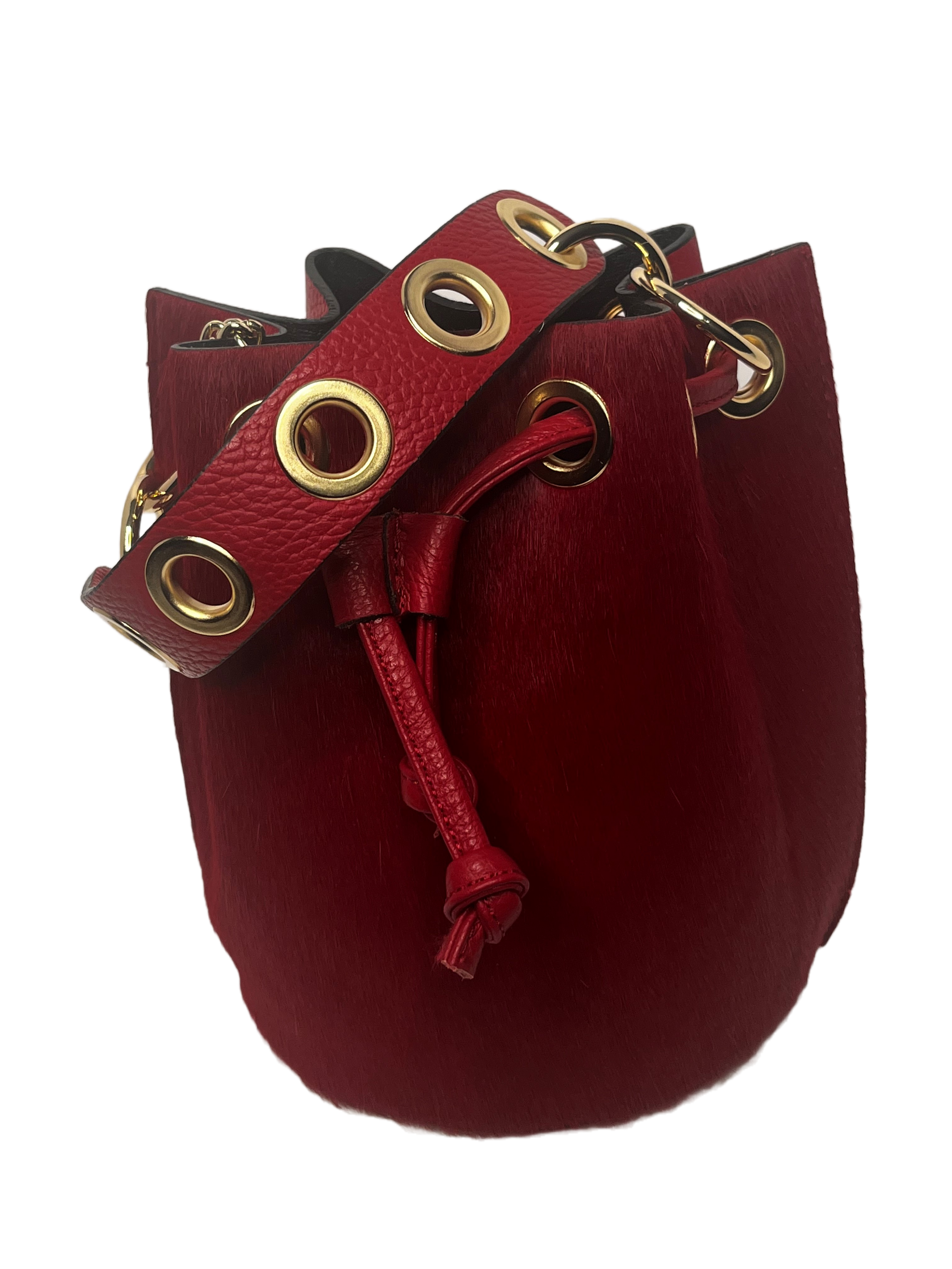 Tiffany Cowhide Bucket Handbag & Crossbody-Riveting Red
