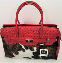 Forlula  Cowhide Large Satchel -Rich Red
