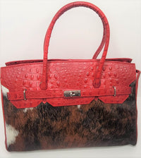 Forlula  Cowhide Large Satchel -Rich Red
