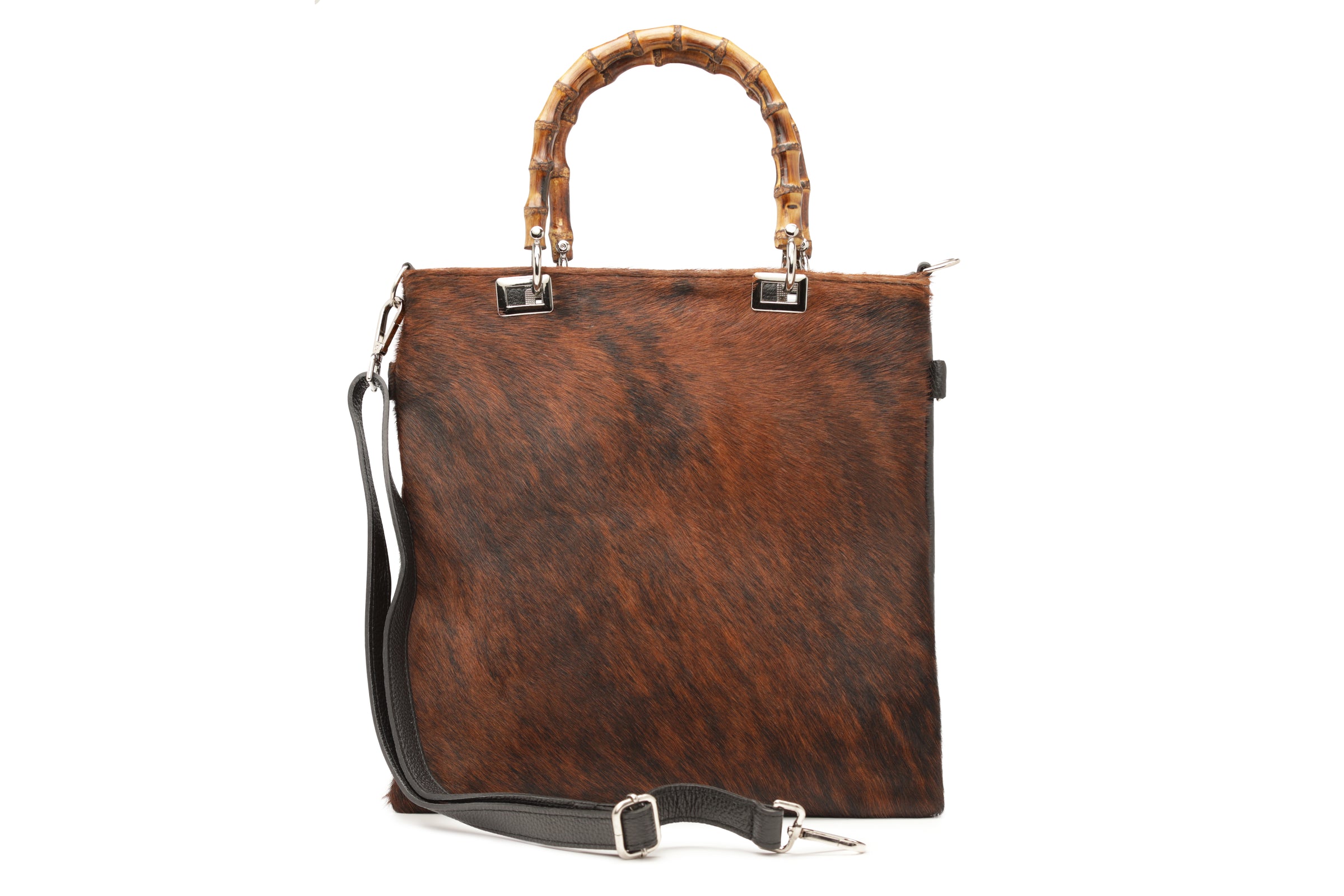 Elvira Crossbody Handbag with Bamboo Handle-Chocolate