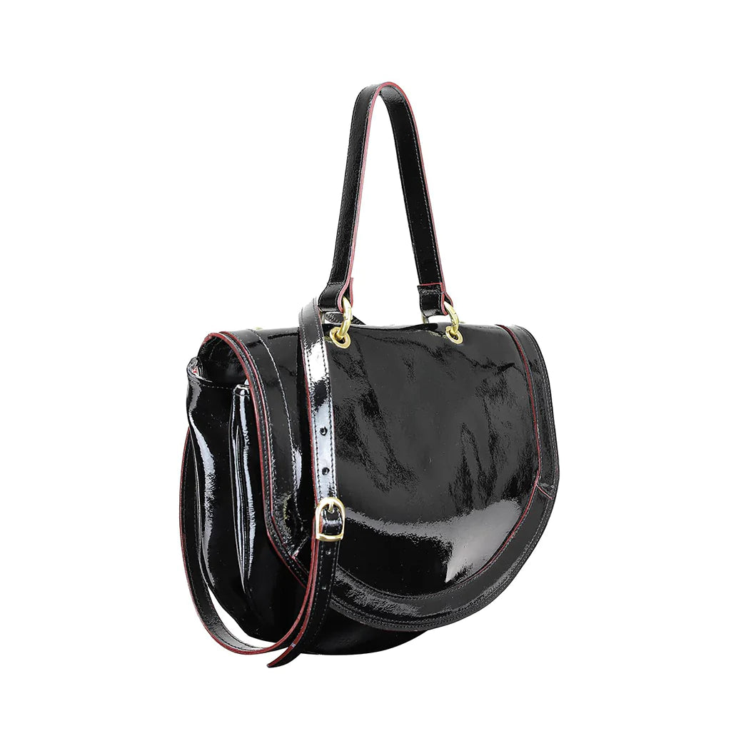 The Verni Patent Calfskin Black Top Handle Bag