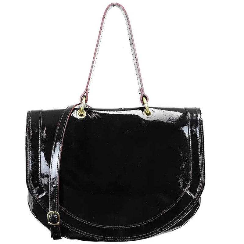 The Verni Patent Calfskin Black Top Handle Bag