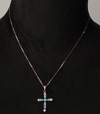 Gorgeous  Blue Opal Cross Pendant with CZ Stones