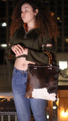 Elvira Crossbody Handbag with Bamboo Handle-Chocolate