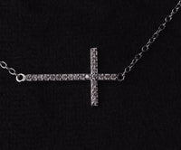Sterling Silver Horizontal Cross with CZ Accents