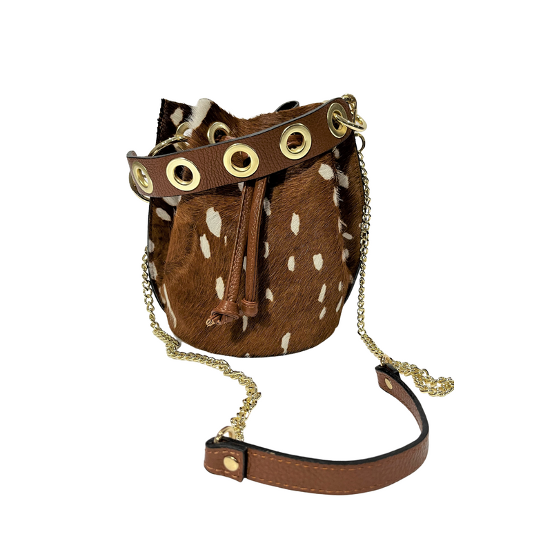 The Tiffany Cowhide Bucket Handbag & Crossbody- Bambi