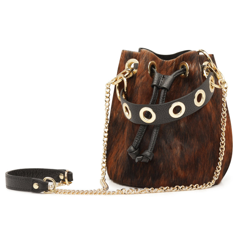 Tiffany Cowhide Bucket Small Handbag Cross Body- Chocolate